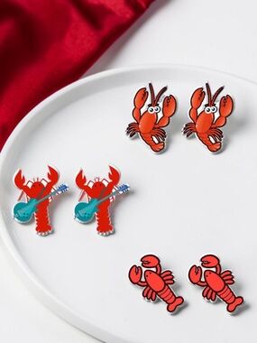Crawfish Stud Earrings Louisiana Mardi Gras Acrylic Cute Small NWT